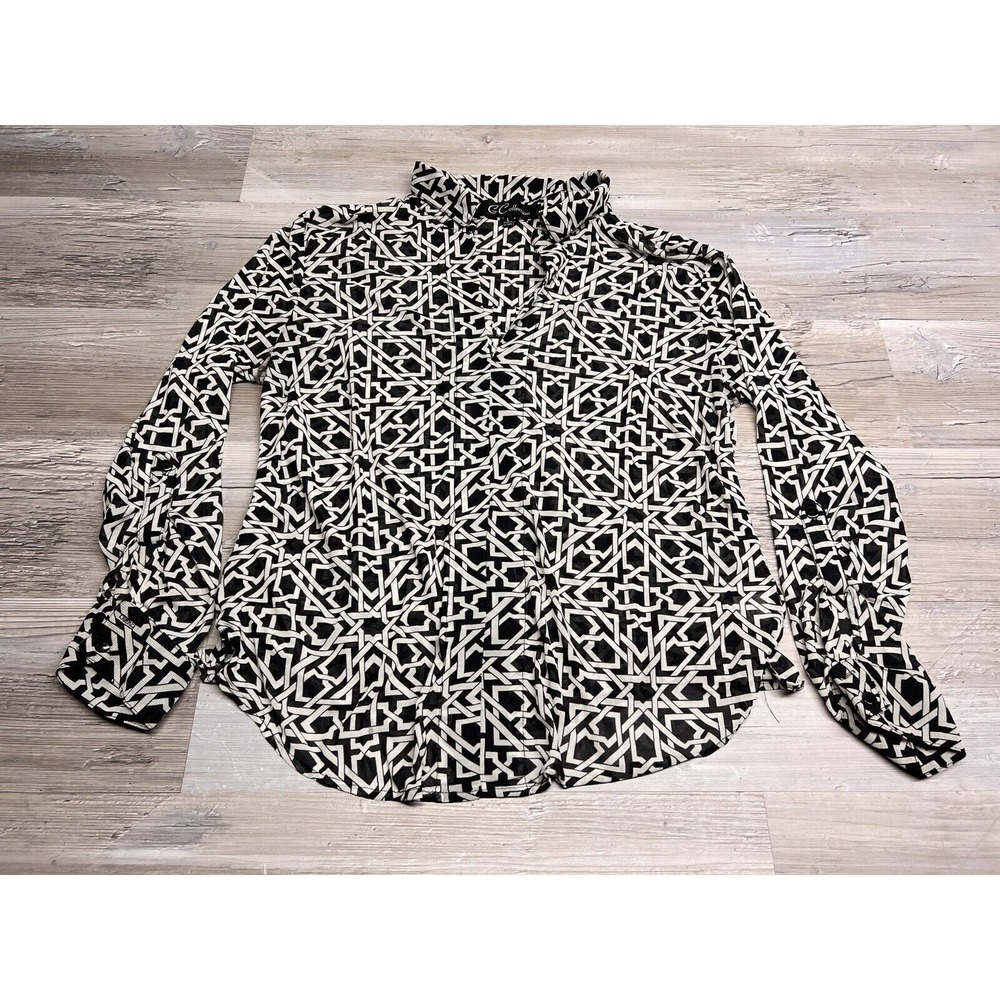 Vintage G Collection Womens L Geometric Tribal Print Sheer Tunic Top Pullover